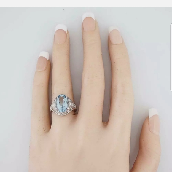 New Fashion Women Blue Aquamarine Ring Gemstone - Picture 6 of 10